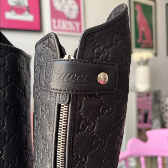 Gucci Black Leather monogram boots with Silver Hardware - Picture 3 of 11